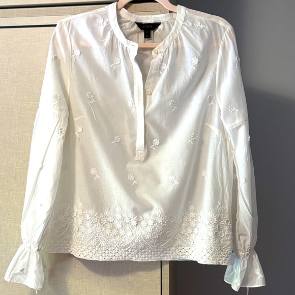 J. Crew Tops - J. Crew white Floral Embroidered Blouse size M